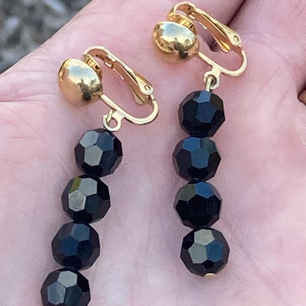 Vintage SAL Jet Black Swarovski Clip Ons!